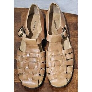 Array Aruba Women's Fisherman Sandals Tan Brown Leather Woven Strappy Size 7.5 N